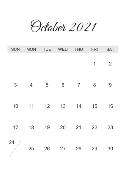 Calendário Outubro 2021 Calendário Papel Sobre Papel Branco — Vetor de Stock