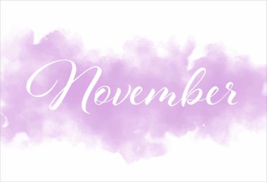 Kasım metni ve güzel suluboya. Merhaba November, sonbahar düğün kartı.