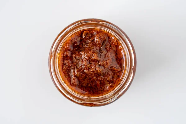 Fresh Homemade Italian Rosso Red Sundries Tomato Chili Pesto Sauce — Stock Photo, Image