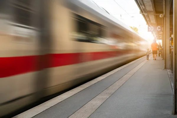 Abstract background travel of public transportation with blur speed motion movement of train on railway tunnel subway