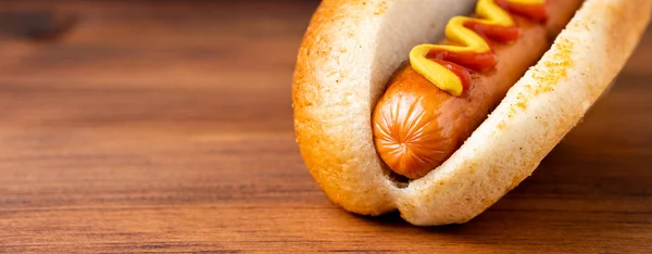 Hot Dog Traditionnel Américain Avec Pain Bio Frais Pain Blé — Photo