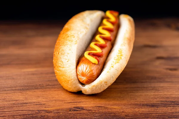 Comida Rápida Tradicional Americana Hotdog Con Pan Orgánico Fresco Pan —  Fotos de Stock