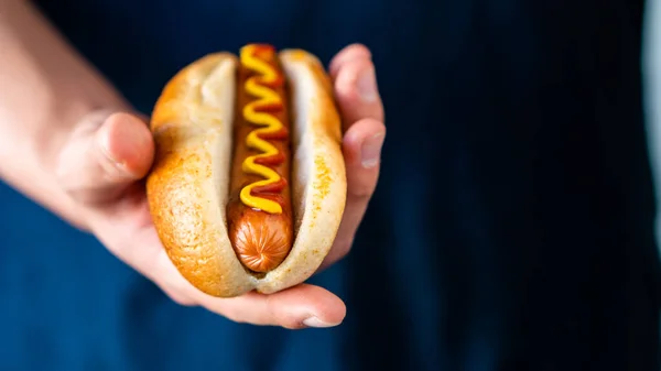 Comida Rápida Tradicional Americana Hotdog Con Pan Orgánico Fresco Pan —  Fotos de Stock