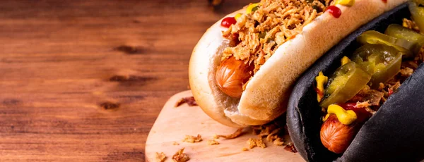 Hot Dog Traditionnel Américain Avec Pain Bio Frais Pain Blé — Photo