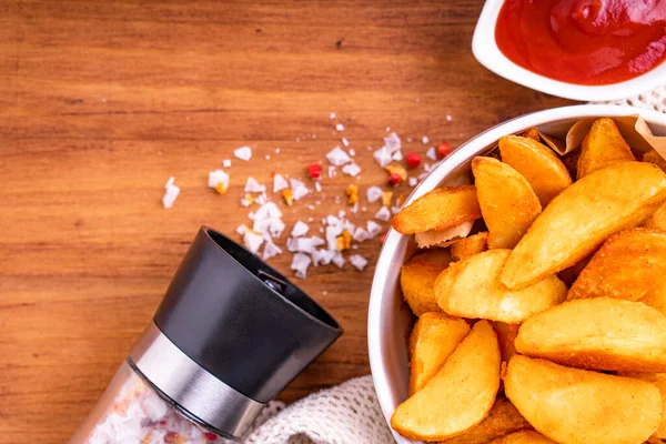 Patatine Fritte Tradizionali Cunei Patate Bio Biologiche Con Pelle Tuffo — Foto Stock