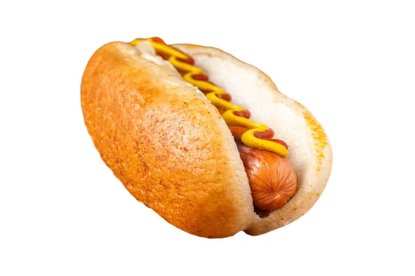 Amerikansk Traditionell Snabbmat Hotdog Med Färska Ekologiska Bröd Bulle Vitt — Stockfoto