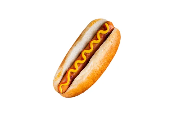 Американский Традиционный Фаст Фуд Hotdog Свежим Органическим Хлебом Булочка Белая — стоковое фото
