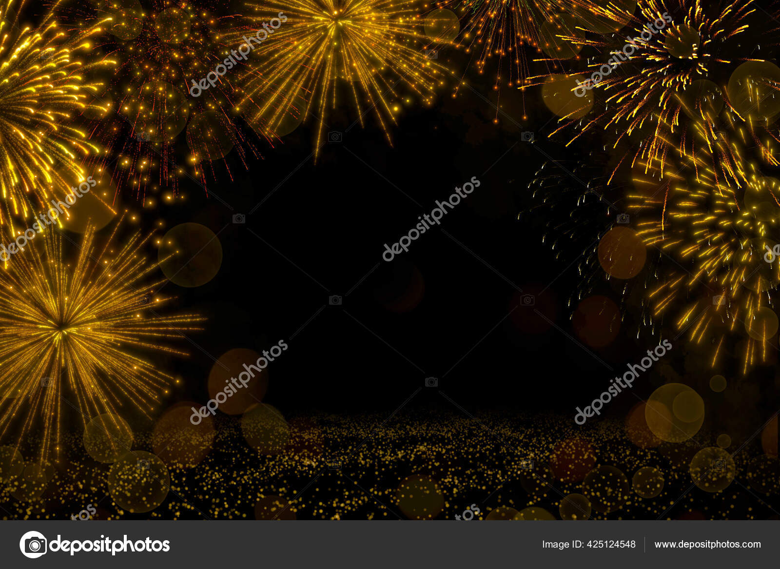 Realistic Illustration Colorful Gold Luxury Firework Pyrotechnic Night Dark  Sky Stock Photo by ©Chan2545 425124548