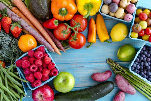 Míchané ovoce a zeleniny pozadí — Stock fotografie