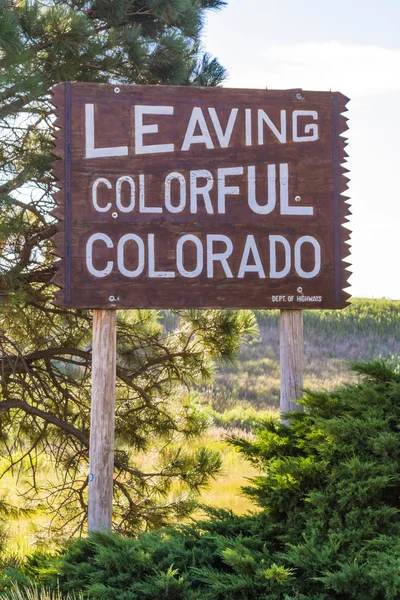 Leaving Colorful Colorado Highway Sign — Stock Photo, Image