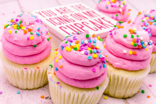 Birthday Cupcakes with Pink Frosting — Stock Photo, Image