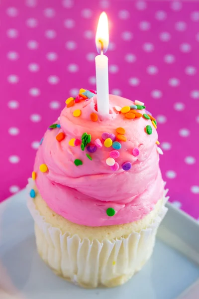 Vanilla Cupcakes with Pink Frosting and Candles — Stock Photo, Image