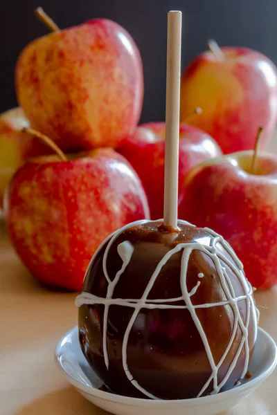 Hand Dipped Caramel Apples with Nuts and Chocolate — Stock Photo, Image