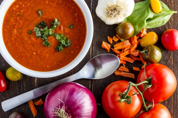新鮮な自家製トマトのスープ — ストック写真