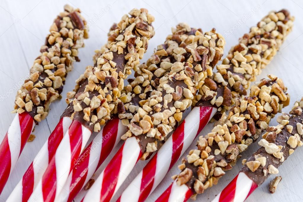 Chocolate Covered Peppermint Sticks with Nuts