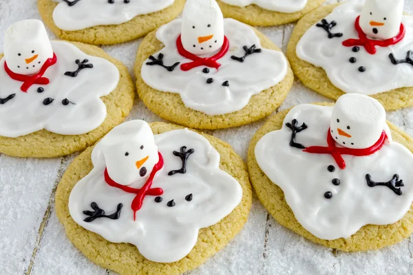 Melting Snowmen Decorated Sugar Cookies — Stock Photo, Image