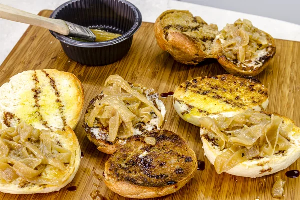 Toasted Steak and Grilled Onion Sliders — Stock Photo, Image