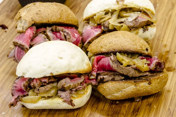 Toasted Steak and Grilled Onion Sliders — Stock Photo, Image