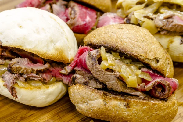Toasted Steak and Grilled Onion Sliders — Stock Photo, Image