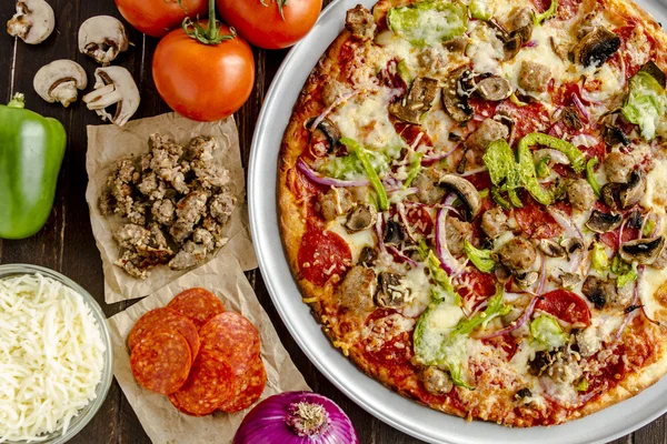 Fresh Thin Crust Supreme Pizza — Stock Photo, Image