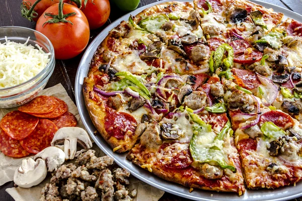 Fresh Thin Crust Supreme Pizza — Stock Photo, Image