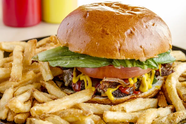 Gourmet Pub Hamburger and Fries — Stock Photo, Image