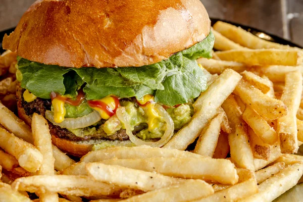 Gourmet Pub Hamburger and Fries — Stock Photo, Image