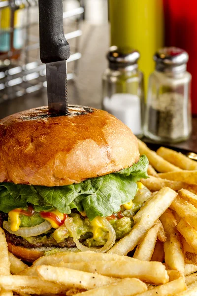 Gourmet Pub Hamburger and Fries — Stock Photo, Image