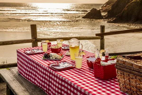 Під час заходу сонця пікнік з видом на океан — стокове фото