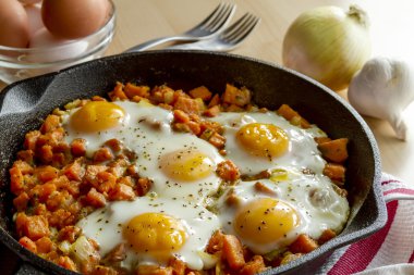 Fried Eggs and Sweet Potato Hash clipart