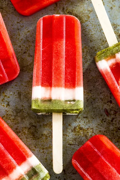 Frozen Watermelon and Kiwi Popsicles — Stock Photo, Image