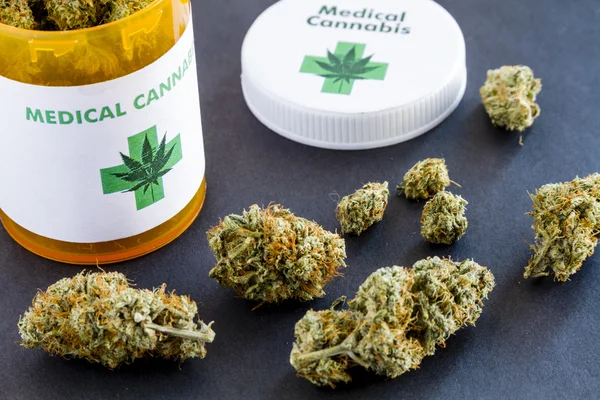 Buds Marijuana Medis di Latar Belakang Hitam — Stok Foto