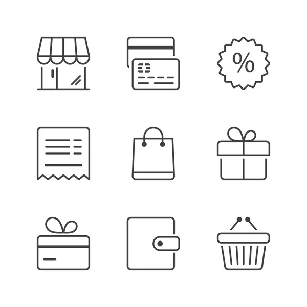 Icônes de ligne mince shopping de base — Image vectorielle