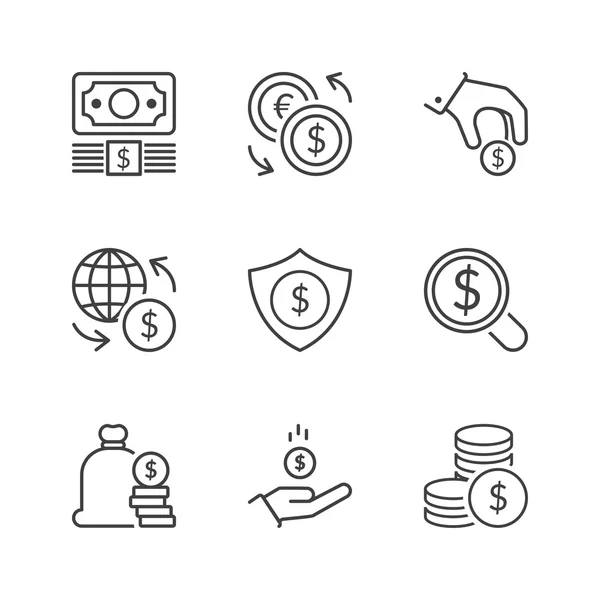 Basic coin thin line icons — Stock Vector