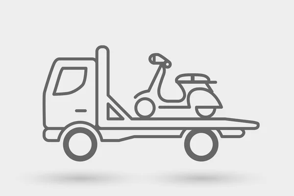 Pictogram voor Tow vrachtwagen en scooter dunne lijn — Stockvector