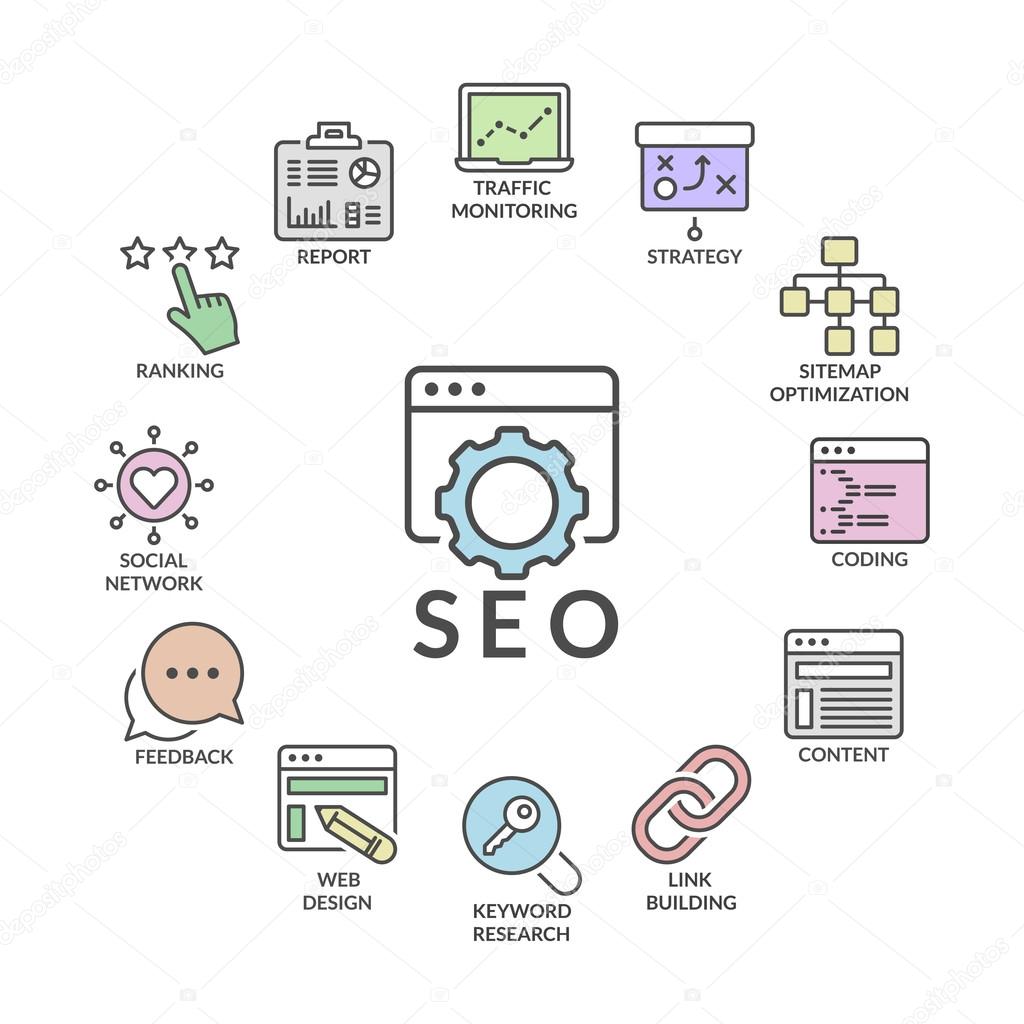 seo line icons infographic