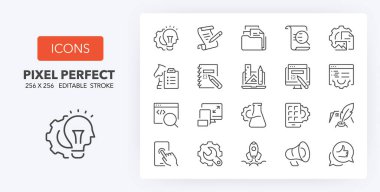 Web sitesi geliştirme süreci ince çizgi simgesi seti. Taslak sembol koleksiyonu. Düzenlenebilir vektör vuruşu. 256x256 Piksel Mükemmel ölçeklenebilir 128px, 64px...