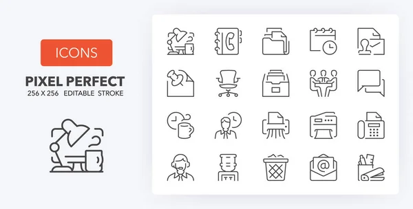 Office Thin Line Icon Set Outline Symbol Collection Editable Vector — Stock Vector