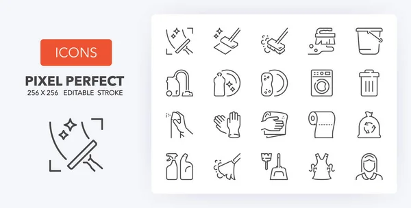 Reiniging Dunne Lijn Pictogram Set Outline Symbool Collectie Bewerkbare Vectorslag — Stockvector