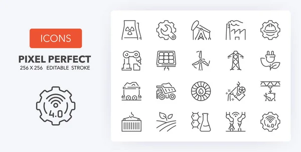 Industries Thin Line Icon Set Umrissene Symbolsammlung Editierbarer Vektorschlag 256X256 — Stockvektor