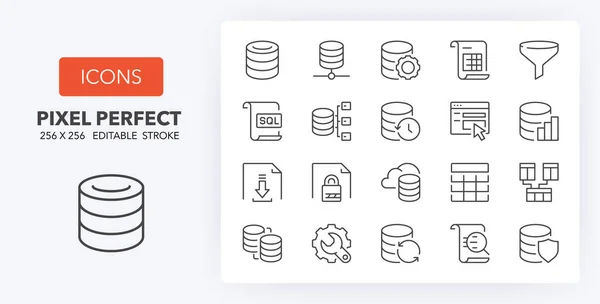 Conceptos Base Datos Tecnología Datos Set Iconos Línea Delgada Esquema — Vector de stock