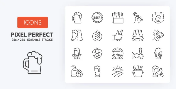 Een Biertje Dunne Lijn Pictogram Ingesteld Outline Symbool Collectie Bewerkbare — Stockvector