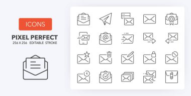 Mail and email conceps. Thin line icon set. Outline symbol collection. Editable vector stroke. 256x256 Pixel Perfect scalable to 128px, 64px... clipart