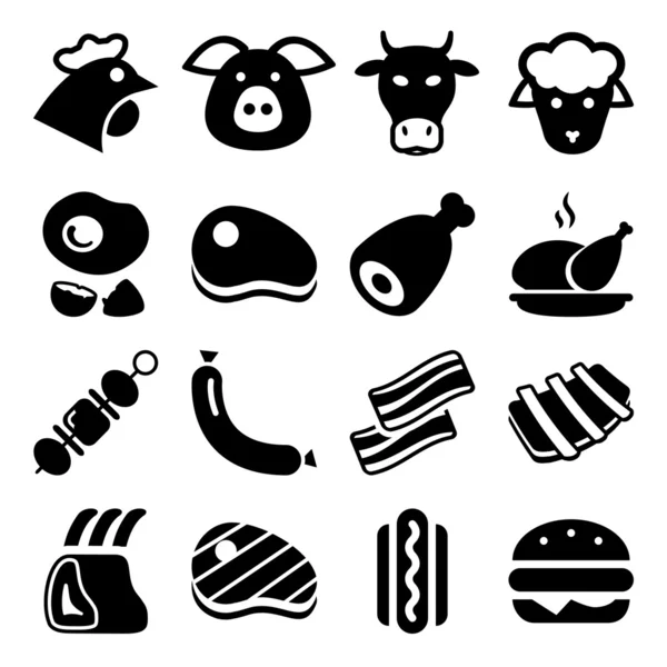 Iconos de carne negro — Vector de stock