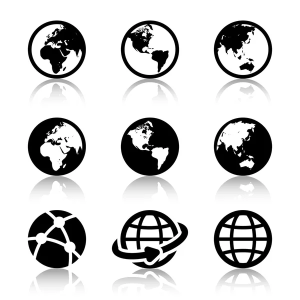 世界黑图标反射 — 图库矢量图片