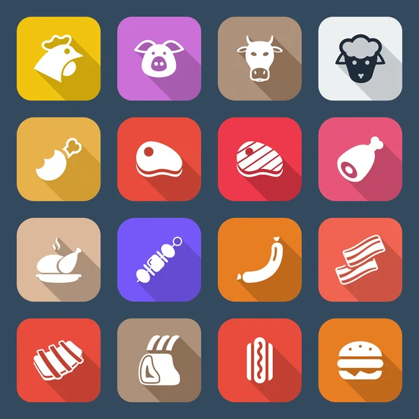 Flat meat icons — Stock vektor