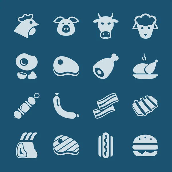 Iconos azul carne — Vector de stock