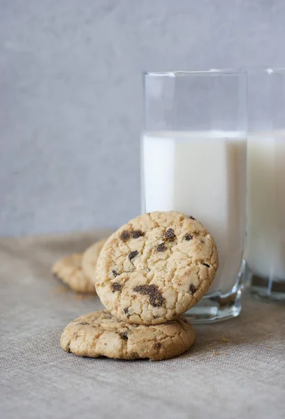 Milk Baked Cookies Chocolate Chips — Stock Photo, Image