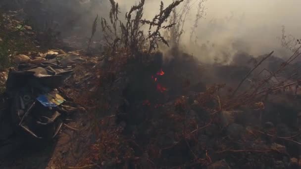 Emplacement de décharge avec des ordures brûlantes — Video