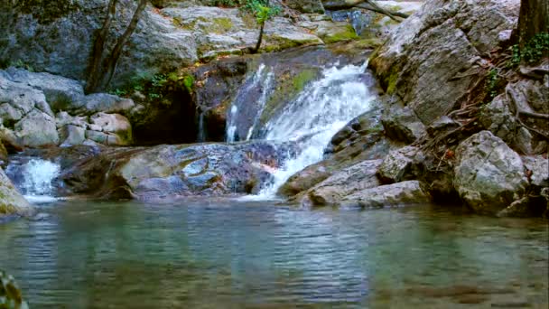 Stroom van de rivier stroomt in Lake — Stockvideo